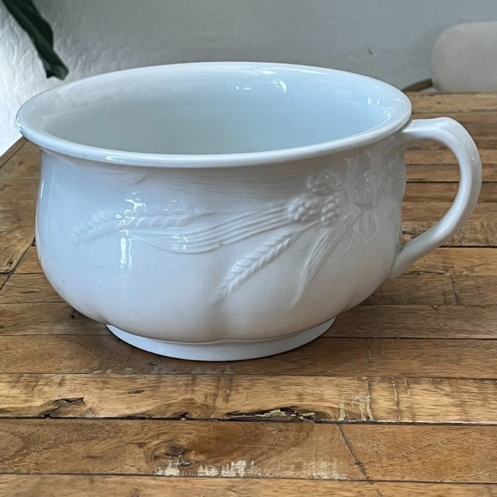 Antique J & G Meakin Ironstone Chamber Pot Embossed Wheat & Berry Pattern
